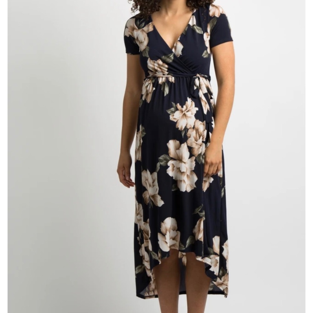 PinkBlush Navy Blue Hi-Low Maternity Wrap Dress